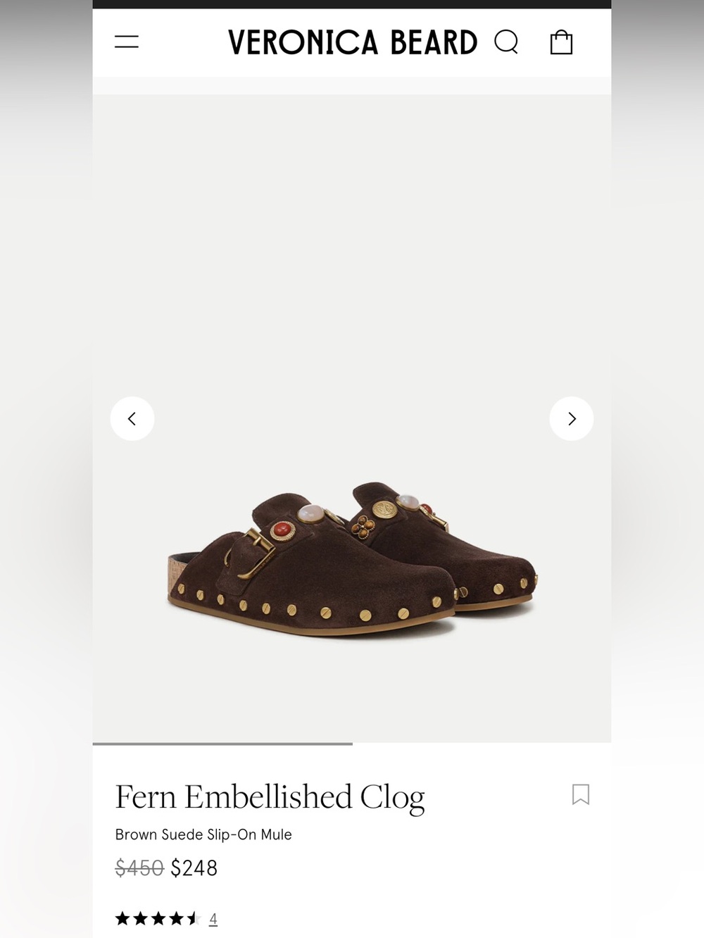 Veronica Beard Fern Embellished  Suede Clogs Size 7